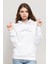 Silhouette New York City Skyline Baskılı Beyaz Kadın Örme Kapşonlu Sweatshirt Uzun Kol 1