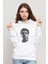 Muhammed Ali Illustrator Baskılı Beyaz Kadın Örme Kapşonlu Sweatshirt Uzun Kol 1