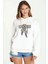 Dreamcatcher Wolf Tuy Baskılı Beyaz Kadın Örme Kapşonlu Sweatshirt Uzun Kol 1