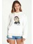 Sherlock Fun Baskılı Beyaz Kadın Örme Kapşonlu Sweatshirt Uzun Kol 1