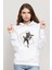 Roket Rakun Baskılı Beyaz Kadın Örme Kapşonlu Sweatshirt Uzun Kol 1