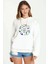 Let's Go To The Moon Baskılı Beyaz Kadın Örme Kapşonlu Sweatshirt Uzun Kol 1