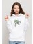 Çiçek ile Siyah Bisiklet Bisiklet Suluboya Baskılı Beyaz Kadın Örme Kapşonlu Sweatshirt Uzun Kol 1