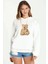 Peluş Ayı Bear Baskılı Beyaz Kadın Örme Kapşonlu Sweatshirt Uzun Kol 1