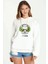 Panda I Love Music Baskılı Beyaz Kadın Örme Kapşonlu Sweatshirt Uzun Kol 1