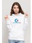 Commodore Logo Baskılı Beyaz Kadın Örme Kapşonlu Sweatshirt Uzun Kol 1