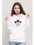 Astronot Dünyanın Çivisi Çıkmış Baskılı Beyaz Kadın Örme Kapşonlu Sweatshirt Uzun Kol 1