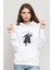 Yenilmez Yondu Galaxy Baskılı Beyaz Kadın Örme Kapşonlu Sweatshirt Uzun Kol 1