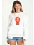 Muhammed Ali Eldiven Baskılı Beyaz Kadın Örme Kapşonlu Sweatshirt Uzun Kol 1