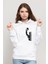 Muhammed Ali Yumruk Baskılı Beyaz Kadın Örme Kapşonlu Sweatshirt Uzun Kol 1