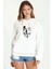 Vandetta Baskılı Beyaz Kadın Örme Kapşonlu Sweatshirt Uzun Kol 1