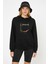 Manowar Baskılı Siyah Kadın Örme Kapşonlu Sweashirt Uzun Kol 1