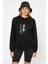 Beatles John Lennon Metal Baskılı Siyah Kadın Örme Kapşonlu Sweashirt Uzun Kol 1