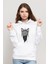 Cat Inside Baskılı Beyaz Kadın Örme Kapşonlu Sweatshirt Uzun Kol 1