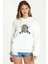 Askeri Mılıtary Style Baskılı Beyaz Kadın Örme Kapşonlu Sweatshirt Uzun Kol 1