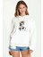 Franz Kafka Baskılı Beyaz Kadın Örme Kapşonlu Sweatshirt Uzun Kol 1