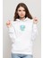 Kawaii Baby Elephants Baskılı Beyaz Kadın Örme Kapşonlu Sweatshirt Uzun Kol 1