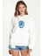 Sevimli Mavi Baykuş Baskılı Beyaz Kadın Örme Kapşonlu Sweatshirt Uzun Kol 1