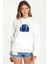 Mustang Baskılı Beyaz Kadın Örme Kapşonlu Sweatshirt Uzun Kol 1