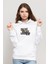 Gta V Yazı ve Logo Baskılı Beyaz Kadın Örme Kapşonlu Sweatshirt Uzun Kol 1