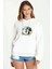 Panda Baskılı Beyaz Kadın Örme Kapşonlu Sweatshirt Uzun Kol 1