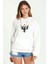 Göktürk Türk Selçuklu Kartalı Baskılı Beyaz Kadın Örme Kapşonlu Sweatshirt Uzun Kol 1