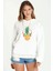 Ananas Retro Gözlük Baskılı Beyaz Kadın Örme Kapşonlu Sweatshirt Uzun Kol 1