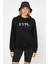 Göktürk Türk Baskılı Siyah Kadın Örme Kapşonlu Sweatshirt Uzun Kol 1