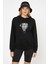 Silhouette Diamond Baskılı Siyah Kadın Örme Kapşonlu Sweatshirt Uzun Kol 1