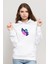 Watercolor Butterfly Kelebek Baskılı Kadın Örme Kapüşonlu Beyaz Sweatshirt Uzun Kol 1
