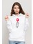 Watercolor Cat Baskılı Kadın Örme Kapüşonlu Beyaz Sweatshirt Uzun Kol 1