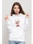 Watercolor Christmas Deer Baskılı Kadın Örme Kapüşonlu Beyaz Sweatshirt Uzun Kol 1