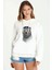 Ayı Kutup Ayısı Boz Ayı Bear Baskılı Beyaz Kadın Örme Kapşonlu Sweatshirt Uzun Kol 1