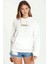 Html Baskılı Beyaz Kadın Örme Kapşonlu Sweatshirt Uzun Kol 1
