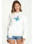 Watercolor Blue Butterfly Kelebek Baskılı Kadın Örme Kapüşonlu Beyaz Sweatshirt Uzun Kol 1