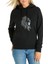 Kızılderili Kız Mavi Şeritli Baskılı Siyah Kadın Örme Kapşonlu Sweatshirt Uzun Kol 1