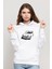 Mini Araba Çizim Baskılı Beyaz Kadın Örme Kapşonlu Sweatshirt Uzun Kol 1