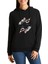 Dj Monkey Baskılı Siyah Kadın Örme Kapşonlu Sweatshirt Uzun Kol 1