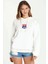 Route 66 Logo Baskılı Beyaz Kadın Örme Kapşonlu Sweatshirt Uzun Kol 1