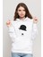 Chaplin Comic Charlıe Chaplın Baskılı Beyaz Kadın Örme Kapşonlu Sweatshirt Uzun Kol 1
