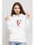Roger Federer Rf Baskılı Beyaz Kadın Örme Kapşonlu Sweatshirt Uzun Kol 1