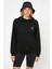 Balık Burcu Baskılı Siyah Kadın Örme Kapşonlu Sweatshirt Uzun Kol 1