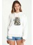 Scooter Smoker Baskılı Beyaz Kadın Örme Kapşonlu Sweatshirt Uzun Kol 1