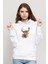 Watercolor Deer Baskılı Kadın Örme Kapüşonlu Beyaz Sweatshirt Uzun Kol 1
