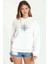 Watercolor Compass Pusula Baskılı Kadın Örme Kapüşonlu Beyaz Sweatshirt Uzun Kol 1