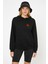 Silhouette Red Rose Kırımızı Gül Baskılı Siyah Kadın Örme Kapşonlu Sweashirt Uzun Kol 1