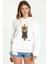 Hyperion Baskılı Beyaz Kadın Örme Kapşonlu Sweatshirt Uzun Kol 1