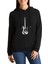 Siyah ve Siyah Elektro Gitar Baskılı Siyah Kadın Örme Kapşonlu Sweatshirt Uzun Kol 1