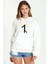 Türk Boyları Avşar Baskılı Beyaz Kadın Örme Kapşonlu Sweatshirt Uzun Kol 1