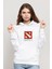 Dota Baskılı Beyaz Kadın Örme Kapşonlu Sweatshirt Uzun Kol 1